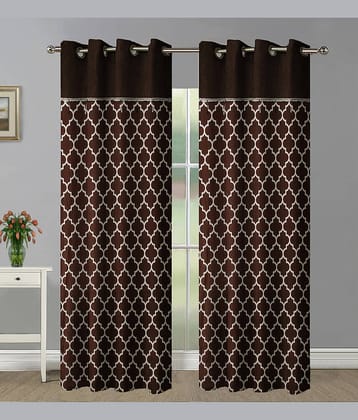 Home Candy Set of 2 Long Door Semi-Transparent Eyelet Polyester Brown Curtains ( 274 x 120 cm )