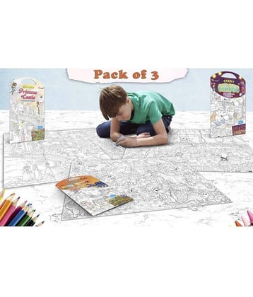 GIANT PRINCESS CASTLE COLOURING POSTER, GIANT CIRCUS COLOURING POSTER and GIANT DINOSAUR COLOURING POSTER | Pack of 3 Posters I kids Creative coloring posters