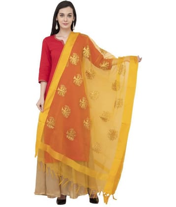 A R Silk Yellow Tissue Hand Embroidered Dupatta