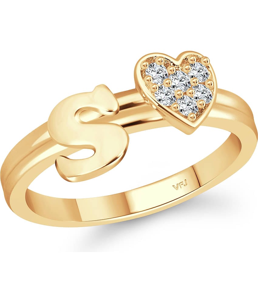 Vighnaharta cz alloy Gold plated Valentine collection Initial '' S '' Letter with heart ring alphabet collection for women and Girls
