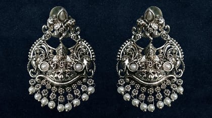 Oxidised Temple Motif Jhumka Earrings with Pearl Accents | Vintage Ethnic Charm | Festive & Wedding Wear