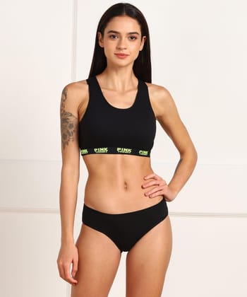 Womens Pink Trendz Sports Bar Bikini lingerie Set-30/S / Black