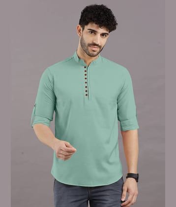 VTEXX Cotton Blend Plain Mandarin Collar Shirt Style Kurta For Men ( Light Green )