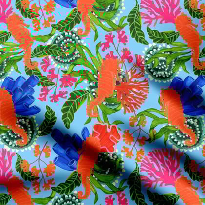 Coral Reef Carnival Print Fabric-Cotton
