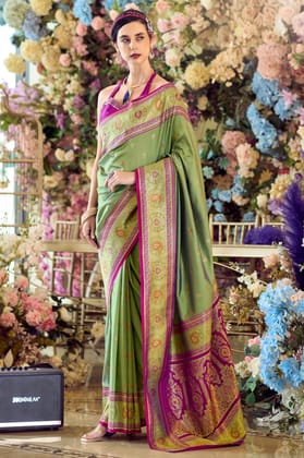 Green Woven Banarasi Silk Saree