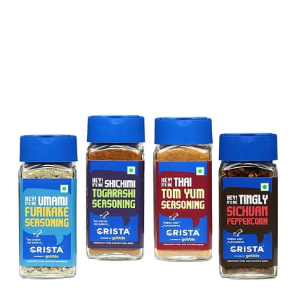 CRISTA Asian Spices & Seasonings Combo Pack (Togarashi Seasoning 45 gm, Tom Yum Seasoning 40 gm, Furikake Seasoning 40 gm & Sichuan Peppercorn 40 gm) - Pack of 4