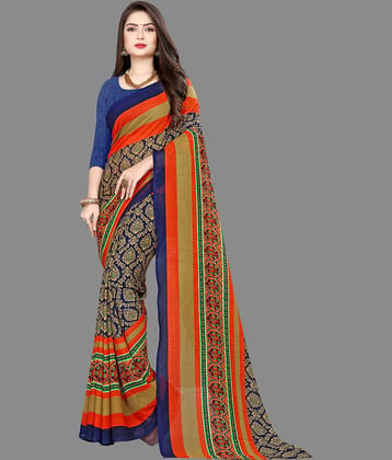 ANAND SAREES Georgette Printed Saree With Unstitched Blouse Piece ( Blue )