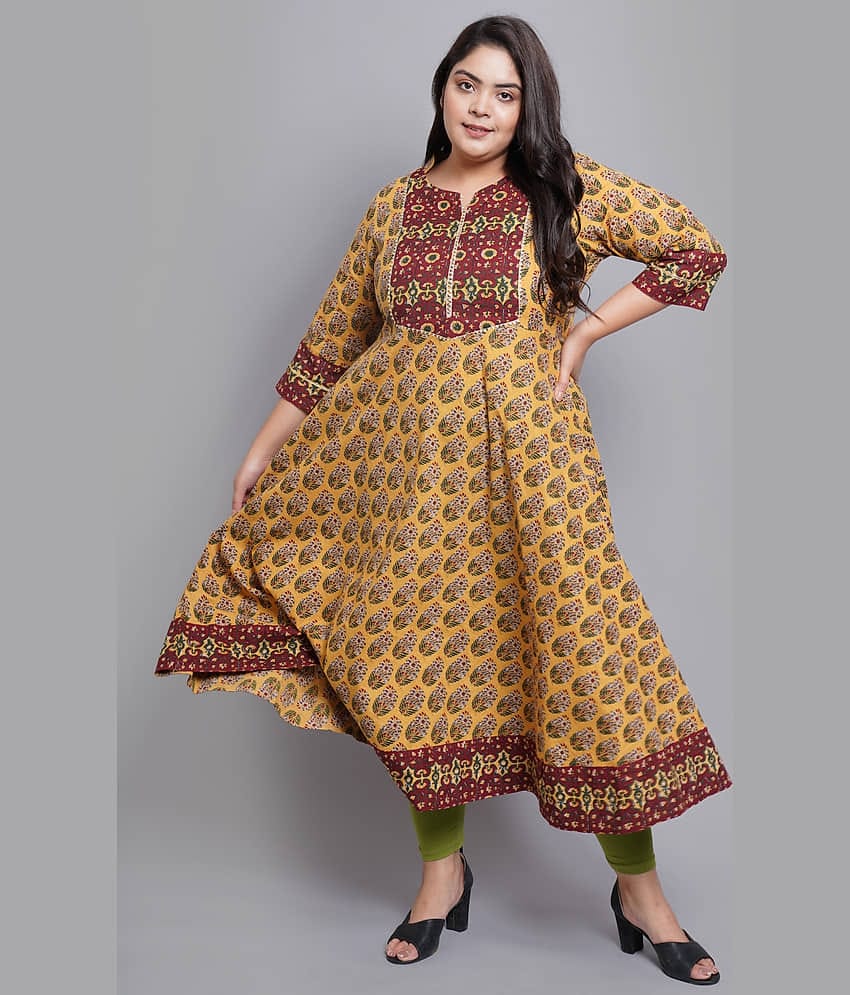 Yash Gallery Pack of 1 Cotton Blend Printed Anarkali Women's Kurti - ( Multicolor )