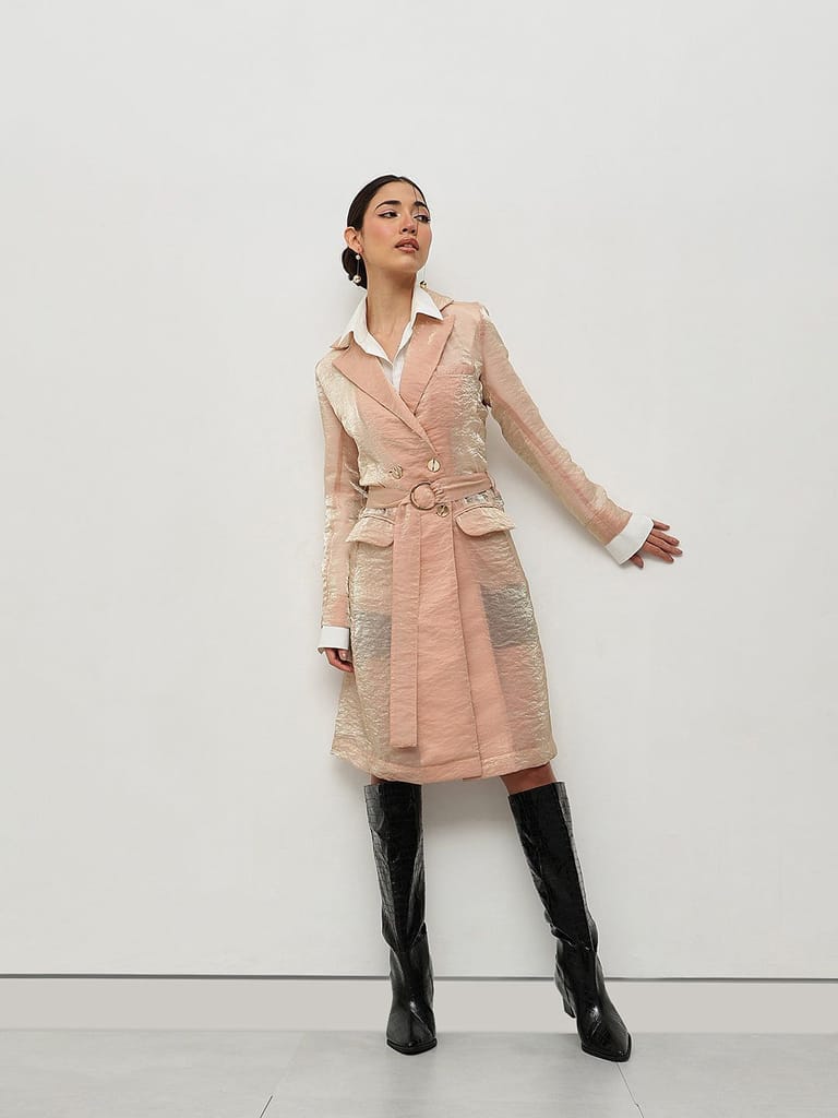 Peach Metallic Belted Blazer - Blazers & Waistcoats | Buy online on ZillyBuy