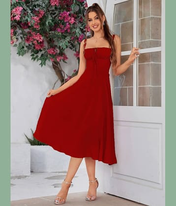 Traquila Women Crepe Solid A-line Dress ( Red )