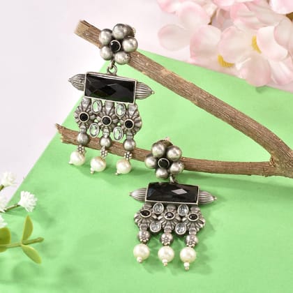 Antique Oxidised Meenakari Earrings | Sarichka-Black