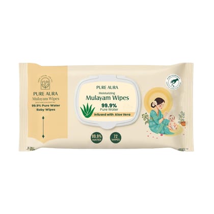 Pure Aura Baby Wipes with 99.9% Pure Water | Ultra Soft & Thick | Natural Plant-Based | Infused with Aqua & Aloe Vera | Gentle & Safe for Newborns