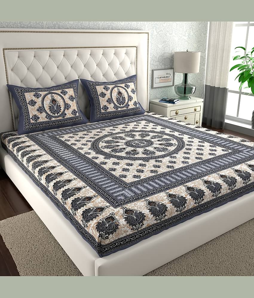 ABHACLOTHO Cotton 1 Double Bedsheet with 2 Pillow Covers ( Multicolor )