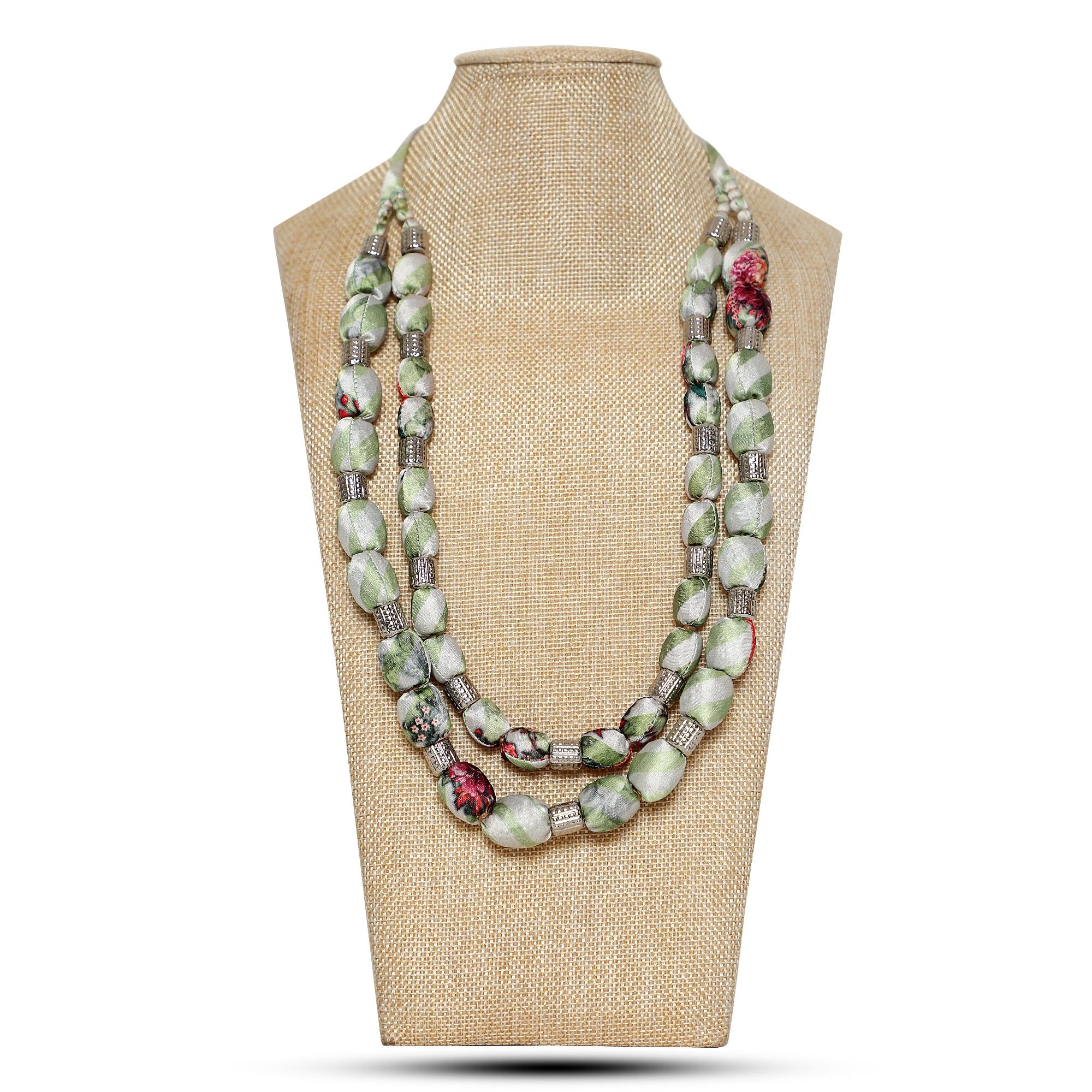 2 layer fabric beaded necklace in satin silk