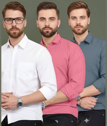 ALY JOHN 100% Cotton Regular Fit Solids Full Sleeves Men's Casual Shirt - Multicolor ( Pack of 3 )