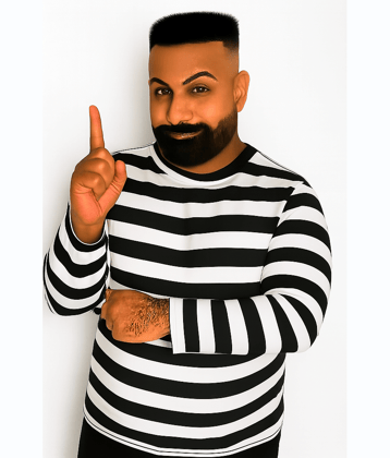 VEE SAA Men Cotton Regular Fit Striped T-Shirt ( Black )
