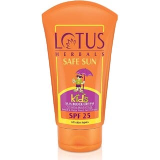 Lotus Herbals Safe Sun Kids Sunscreen Cream - Sensitive Skin Formula  SPF 25  Non Greasy  Sweat  Waterproof 100g
