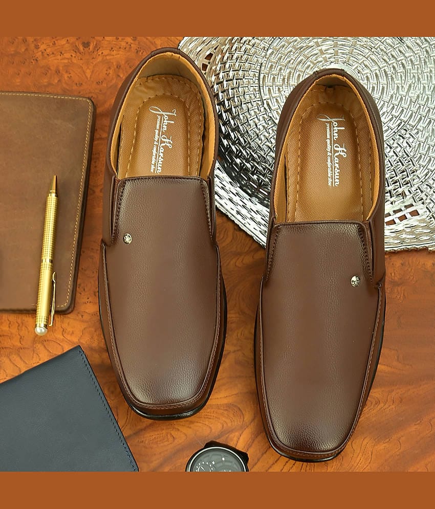 John Karsun Brown Men's Slip On Formal Shoes