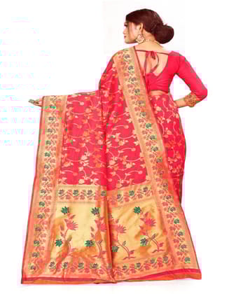 Women's Banarasi Silk Designer Weaving Saree with Unstitched Blouse (Pink, 5.50 Mtrs)