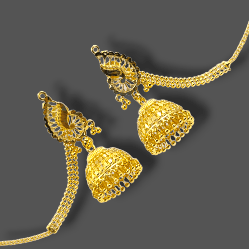 Opulent Gold-Plated Double Curtain Jhumka Earrings – Traditional Indian Bridal Jewelry for Special Occasions