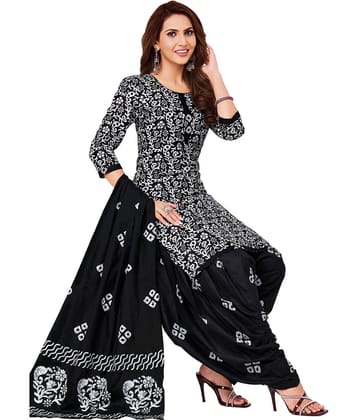 shree jeenmata collection Women Cotton Printed Straight Kurti With Patiala Salwar ( Black )