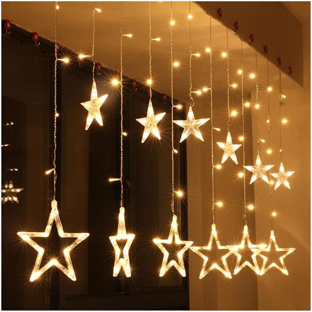Star Curtain LED String Lights 8 Flash Modes, Warm White Copper Wire Fairy Lights for Window, Wall, Garden, Diwali, Christmas, Wedding & Home Decoration (3 Meter)