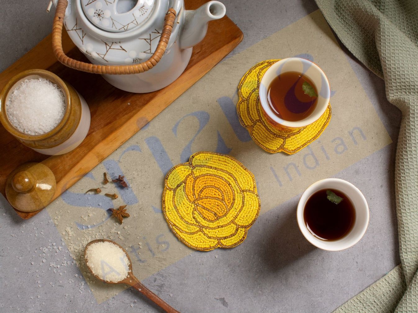 Srjana Handcrafted Beaded Rose Shaped Coasters 1pc