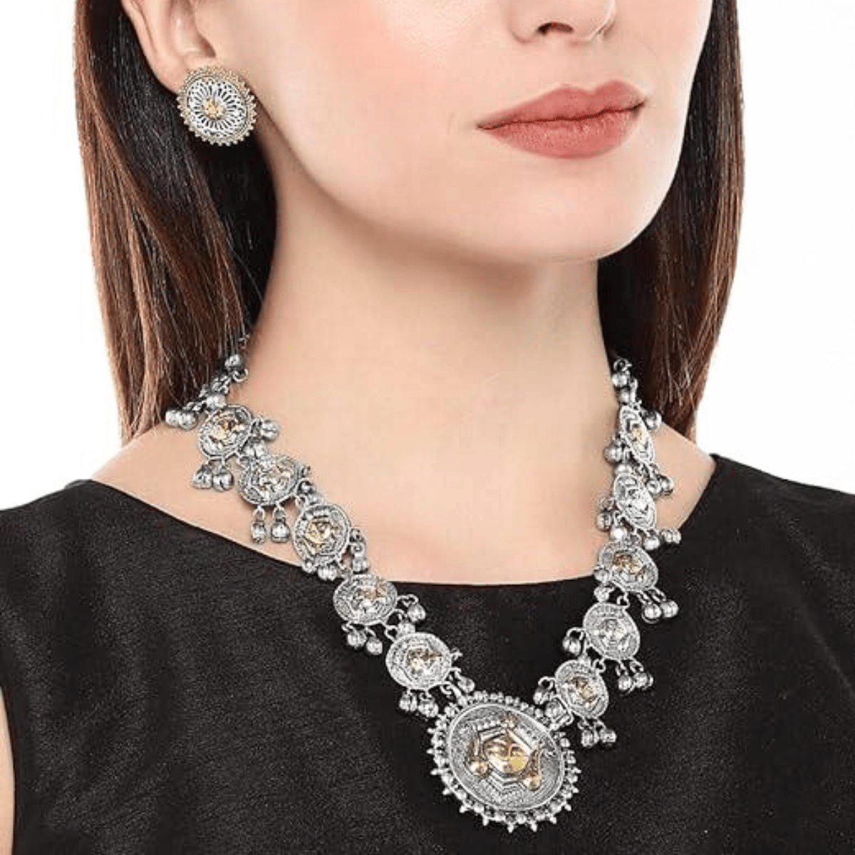 Dual-Tone Temple Design Jewellery Set