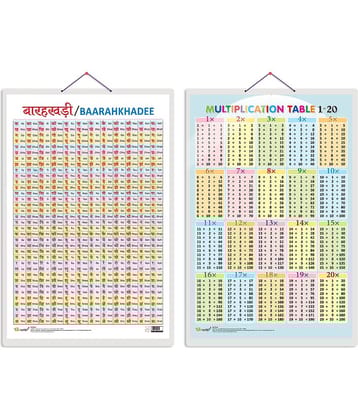 Set of 2 Baarahkhadee and Multiplication Table 1-20 Early Learning Educational Charts for Kids | 20"X30" inch |Non-Tearable and Waterproof | Double Sided Laminated | Perfect for Homeschooling, Kindergarten and Nursery Students