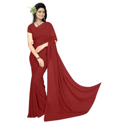 Generic Women's Georgette Plain Saree with Blouse (Maroon, 5 - 6 Mtrs)
