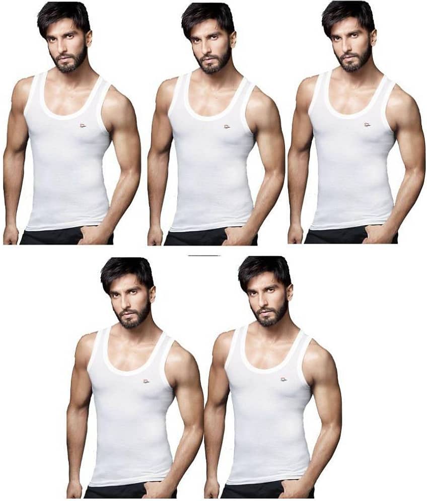 Rupa Frontline White Sleeveless Vests Pack of 5