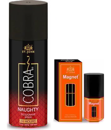 ST.JOHN Cobra Naughty 150ml & Magnet 10ml Deodorant Spray & Perfume for Men (160ml)- Pack of 2