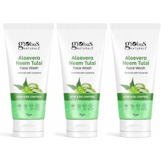Globus Naturals Aloe vera Neem Tulsi Enriched With Glycerin & Oil Control Formula Men & Women All Skin Types Face Wash 75gm, Set of 3
