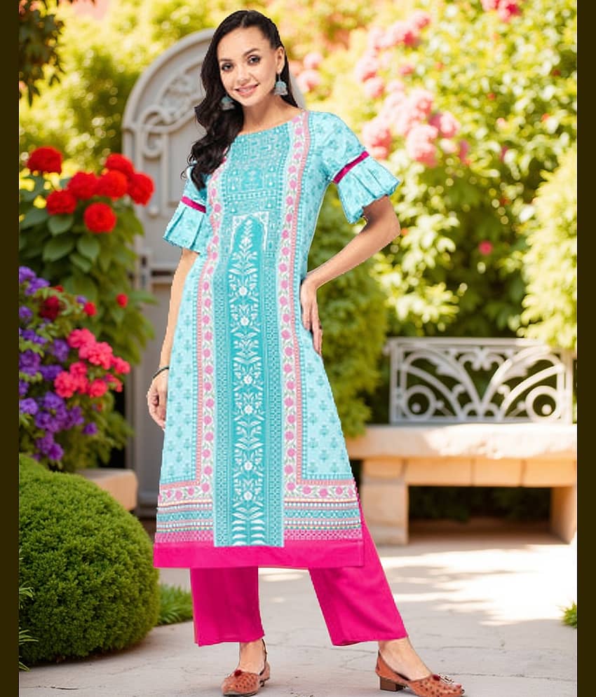 Pannkh - Blue Rayon Flex Women's Straight Kurti ( Pack of 1 )