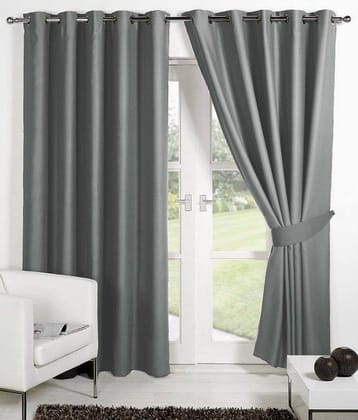 Panipat Textile Hub Solid Semi-Transparent Eyelet Door Curtain 7 ft Pack of 2 -Gray