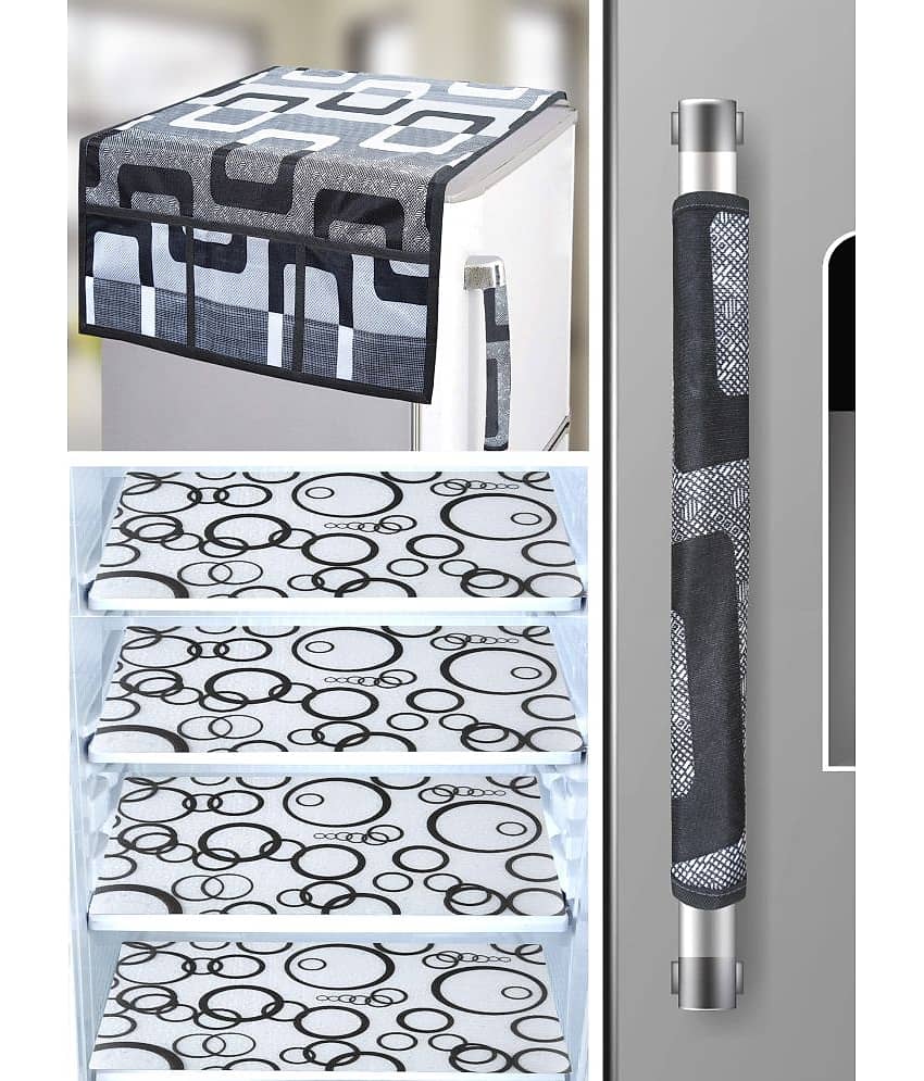 Crosmo Polyester Abstract Fridge Mat & Cover ( 64 18 ) Pack of 6 - Gray