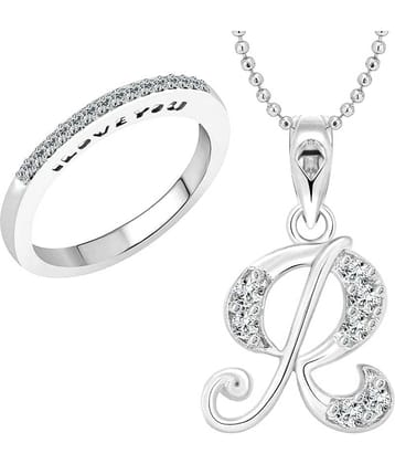 Vighnaharta Silver Alloy Love Ring With Pendant