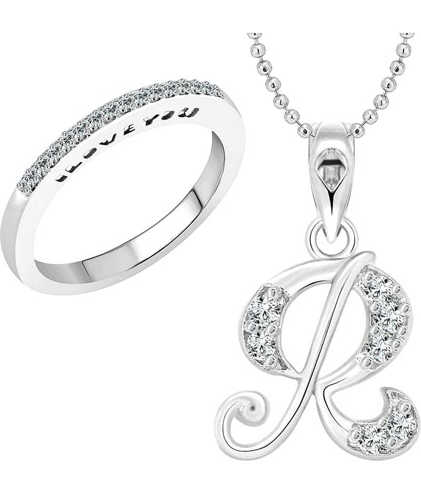 Vighnaharta Silver Alloy Love Ring With Pendant