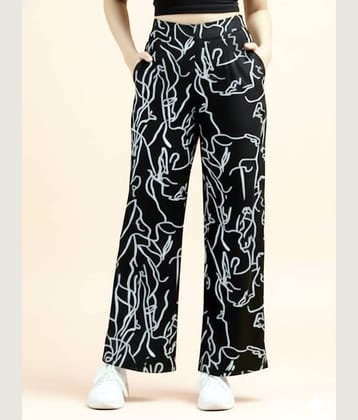 DTR FASHION Women Cotton Blend Wide Leg Trousers ( Black )