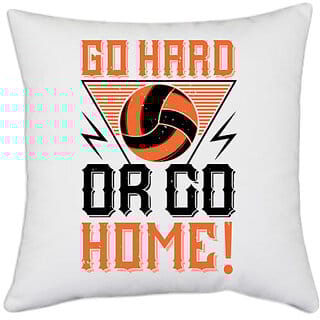 UDNAG White Polyester 'Basketball | Go hard or go home!' Pillow Cover [16 Inch X 16 Inch]