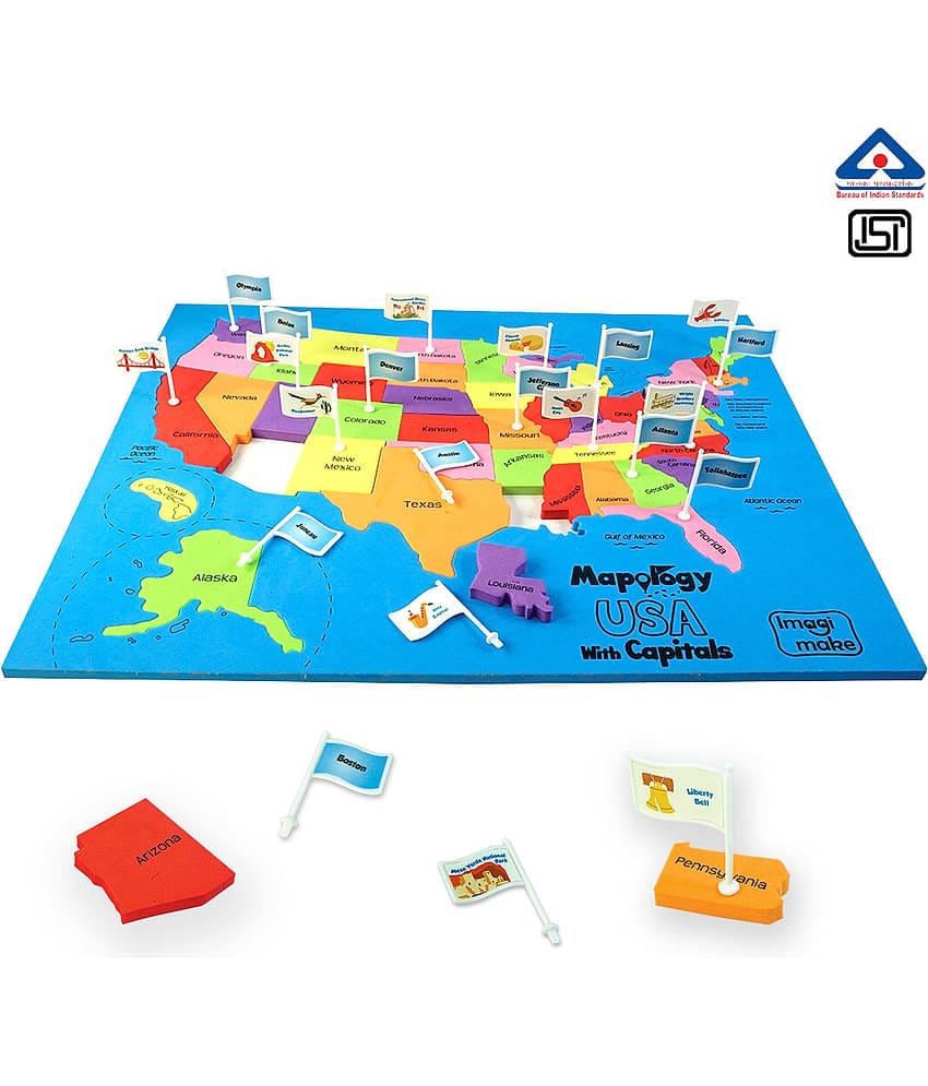 Imagimake: Mapology USA with Capitals - Learn USA States Along with Their Capitals and Fun Facts - Educational Toy for Kids Above 5 Years