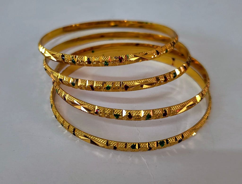 Gold plated Bangles with Green and Red Stones for Women