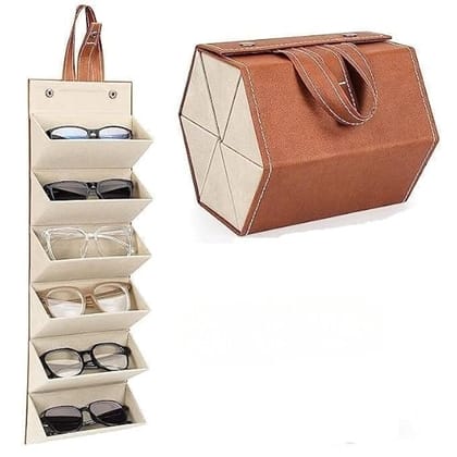 5 Slot Sunglasses Organizer Brown, Premium Storage Case for Sunglasses, Eyewear, and Accessories, Stylish & Space-Saving, Durable and Convenient