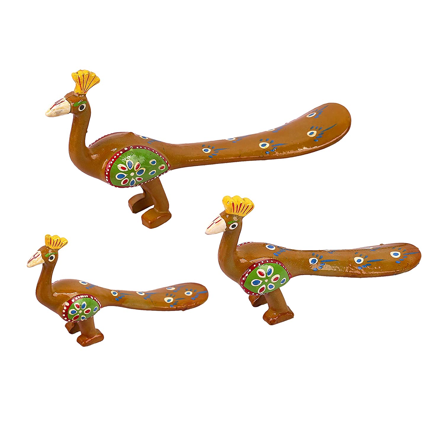 DreamKraft Paper Mache Peacock Showpiece, Standard, Yellow, 3 Piece