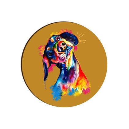 Tilted Head Rainbow Dog Round Coaster Tilted Head Rainbow Dog Round Coaster
