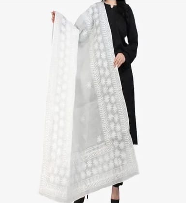 Lucknowi Chikankari Hand Embroidery Cotton Dupatta Tepchi And Bakhiya Work