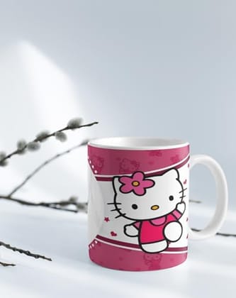 The Magical Gift Hello Kitty Pink Ceramic Mug Cute Cartoon Printed Coffee Tea Cup for Girls Birthday Gift Hot Beverage Mug for Office Home Use Fun Anime Character Design