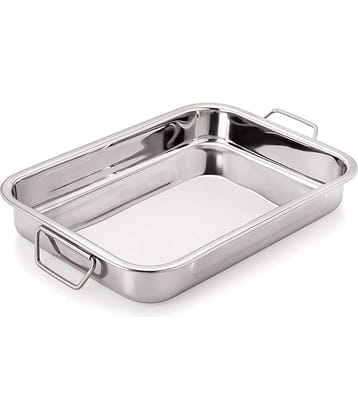 Dynore Steel Lasagna Tray Plain Stainless Steel Serving Tray 3500 ml Silver ( Set of 1 )