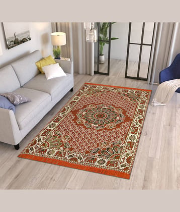 FURNISHING HUT Orange Cotton Carpet Abstract 5x7 Ft