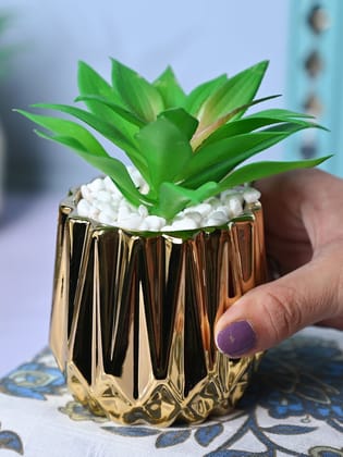 Golden Elegance - Zigzag Design Artificial Plant with Ceramic Pot